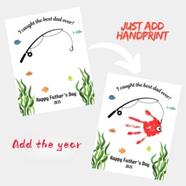 Father's Day Handprint Craft Gift | Gift For Dad | Father's Day Craft | Fishing,Unique Gifts for Dad from Daughter or Son (with Wood Frame)
