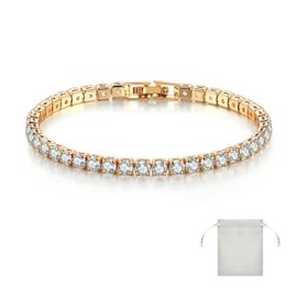 18K Gold Bracelets Bangles, Waterproof Plated Cubic Zirconia Classic Tennis Bracelet