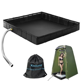 xinhang Collapsible Portable Shower Base 41"x41"x5" with Drain Pipe, Indoor/Outdoor Shower Pan for Camping Tents