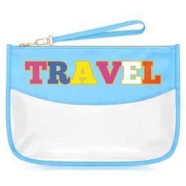 Sazuwu Chenille Letter Makeup Bag with Zipper Preppy Accessories for Girls Transparent PVC Cosmetic Travel Bag Organizer Portable Travel Pouches Makeup Toiletry Bag Organizer Storage Pouch