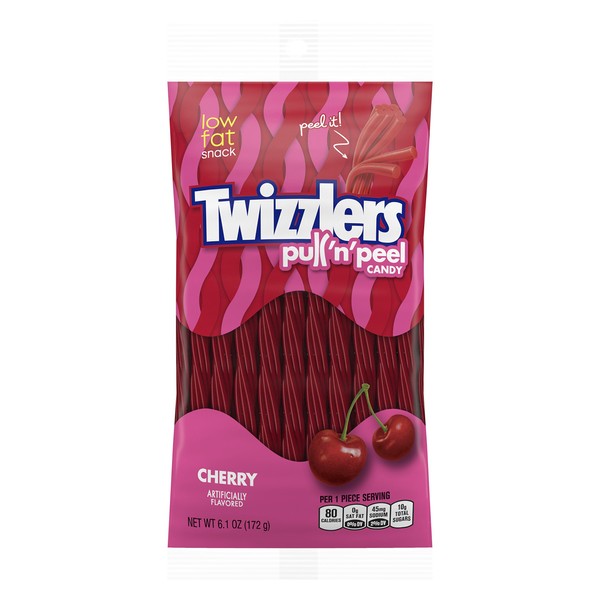 TWIZZLERS PULL 'N' PEEL Cherry Flavored Chewy Candy, Bulk, Low Fat, 6.1 oz Bags (12 Count)