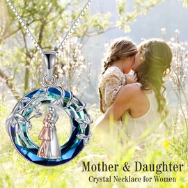 WINNICACA Birthday Gifts for Mother from Daughter Sterling Silver Mother & Daughter Necklace with Crystal Mother‘ s Day Gifts from Dauhgter Jewelry for Mom for Women