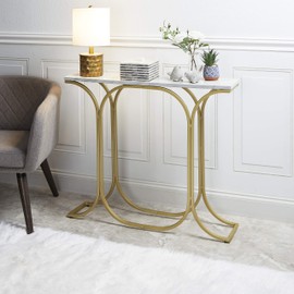 Silverwood Suzanne Slim Faux Marble Console Table, 8" L x 36" W x 30. 7" H, Gold