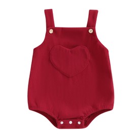 JLKGICF Baby Boy Girl Onesie Outfit Overalls Jumpsuit Sleeveless Heart Pocket Corduroy Rompers Newborn Valentine Clothes (Red23, 12-18 Months)