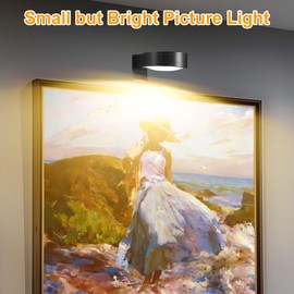 Kandicyar 3Pcs Picture Lights for Wall Battery Operated, Magnetic Led Painting Light with Remote Dimmable and Timer, 3 Lighting Modes Art Display Light for Picture Frame, Wireless Wall Decor Puck Lights, Black