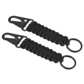 [PATIKIL] Paracord Keychain 2 Pcs Braided Lanyard Key Clip Leather Belt Survival Keychain Key for Men Women Black