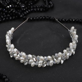 JWICOS Bridal Pearl Headband Wedding Hair Accessories Bride Headpieces for Prom Birthday Party Wedding Hair Band Hair Hoop for Women and Girls (Silver)