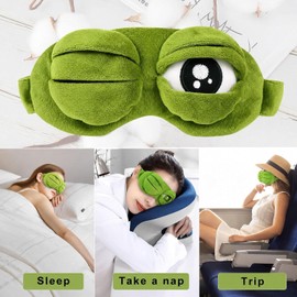 3D Frog Sleep Mask, Funny Plush Frog Sleeping Eye Mask, Cute Blackout Eye Cover with Adjustable Comfort Elastic Straps for Adults, Ideal for Home, Office & Travel (1pcs) Duradero