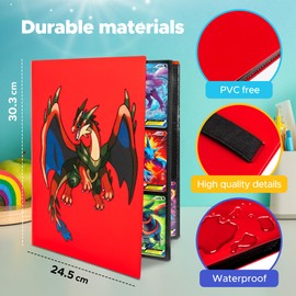 Vavasel 9 Pocket Trading Card Album Folder - 360 Side Loading Pocket Binder for Collectible Cards, TCG and Trading Card Games (Red)