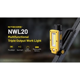 Nitecore NWL20 COB mechanics Work Light, 600 lumens, USB-C Rechargeable, Portable, 78 hours Long Runtime for Job Sites, Car repairing, with Magnetic Metal Hanging Hook, Red Light and Nitecore Sticker
