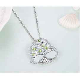 GinoMay Mothers Day Birthday Gifts Mum Tree of Life Jewellery Women August Birthstone Peridot Necklace Sterling Silver White Pearl Heart Necklace