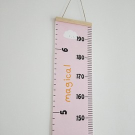 Miaro Kids Growth Chart Wood Frame Fabric Canvas Height Measurement Ruler From Baby to Adult for Child's Room Decoration 7.9 x 79in (7.9 x 79in Pink - Cloud)