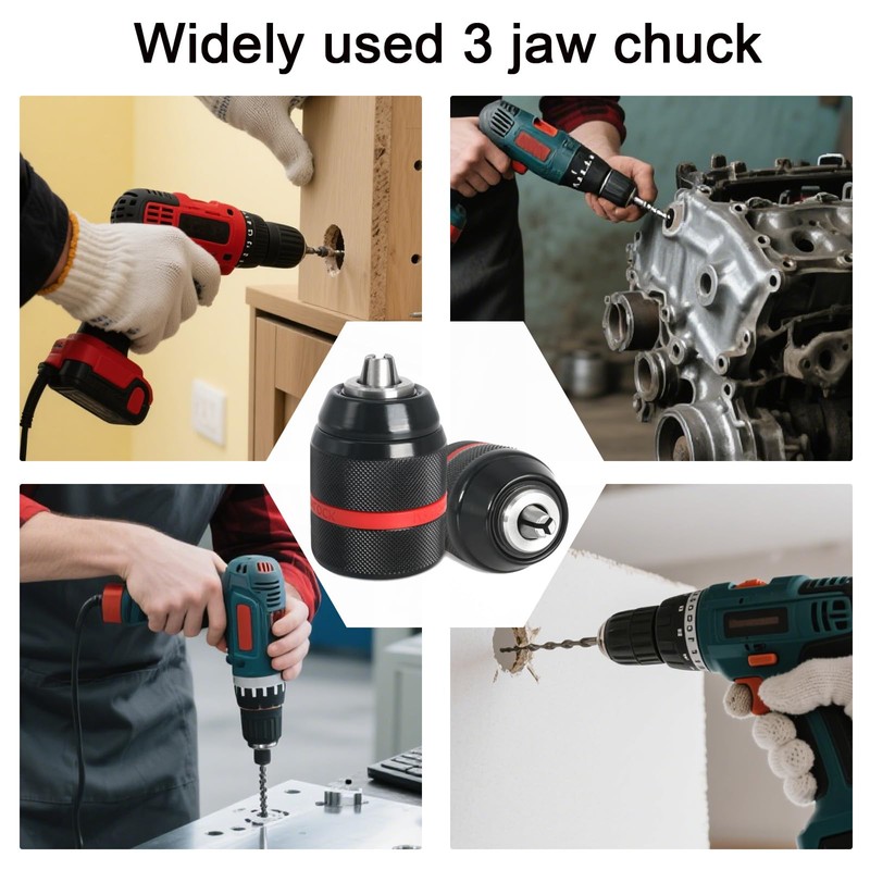 Crumye 2 Pcs Keyless Drill Chuck, 1/2-20UNF Mount, 2~13mm Self-Tightening