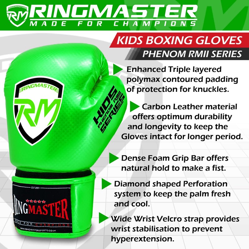 RingMaster Sports Kids Boxing Gloves Carbon Leather Training Sparring Punch