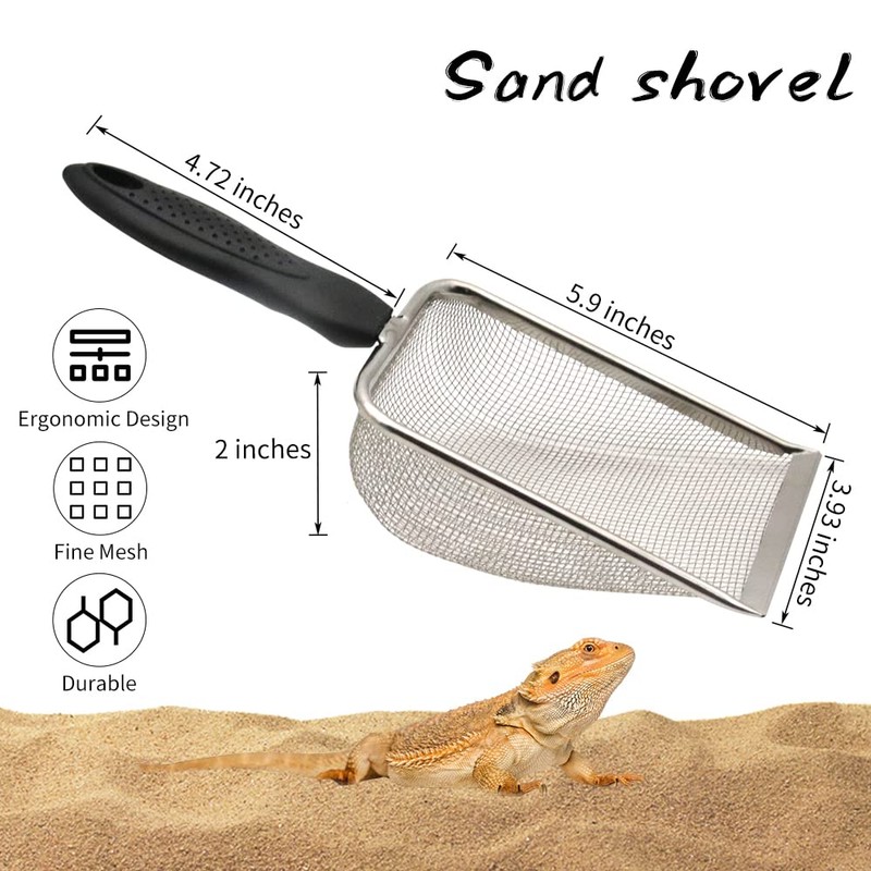 Abustle pig Reptile Sand Scooper,Stainless Steel Fine Mesh Reptile Substrate
