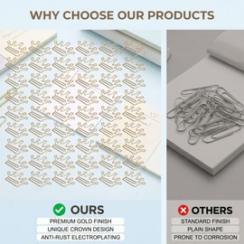 CLIPS DE PAPEL, 100 Pcs PROCESO DE ELECTROLLACIÓN ANI RODPLACIÓN CLIPS DE PAPEL DE ORO CON CAJA DE ALGACIÓN PARA ESCUELA DE PAPÍA (Corona)