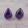 NOVICA Artisan Handmade Amethyst Button Earrings Teardrop from India Sterling