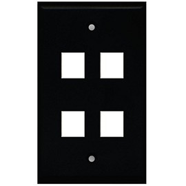 RiteAV Blank Wall Plate for Keystone Jacks - Black 1 Gang 4 Port