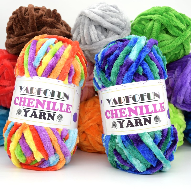 Velvet Chenille Yarn for Crocheting,Bright Rainbow Fluffy Velvet Plush Thick