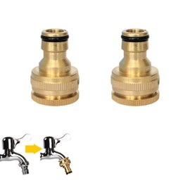 GIONAR Pack of 2 Tap Adapters, 1/2 Inch and 3/4 Inch 2-in-1 Garden Hose Quick Connector Brass Quick Hose End Connector Garden Hose Nozzle Connect Kit, Garden Hose Adapter Tap