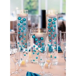 100 Floating Turquoise Blue Pearls & Matching Sparkling Gems-Fills 2 Gallons of The Transparent Gels for The Floating Effect-Exclusive Measured Floating Kit-White Submersible Fairy Lights