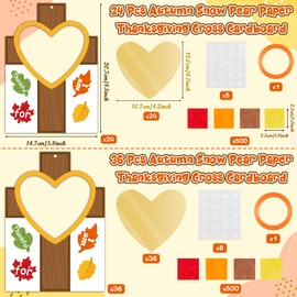 WATINC Fall Cross Suncatchers Craft - DIY Religious Thanksgiving Thankful Tissue Paper Hanging Ornament Kit, Make Your Own Creative Christian Crosses Decor Fun Activities for School Classroom (36Pcs)
