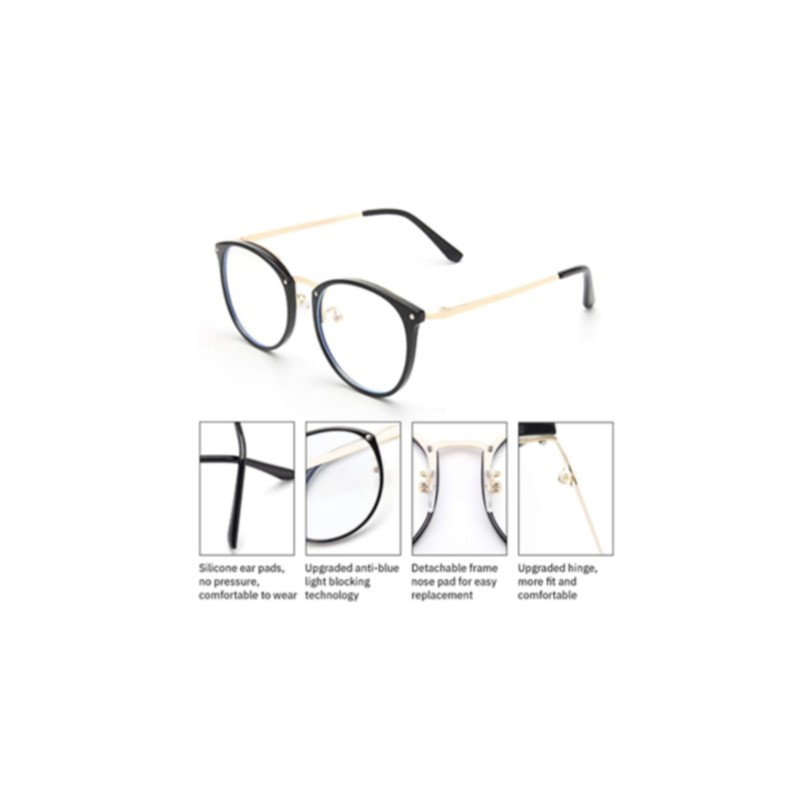 Looking Forward Black Frame Round Blue Light Blocking Glasses Computer
