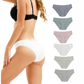KNITLORD Womens Cotton Underwear Stretch Comfort Bikini Briefs Panties Soft 6 Pack(Rib, XL)