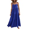 Chatinction Women Summer Casual Loose Dress Spaghetti Strap Asymmetric Tiered