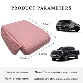 KVAEY Car Armrest Cushion, 12.6"×8.7" Waterproof Leather Center Console Cover with Pocket, Auto Comfortable Memory Foam Middle Console Elbow Pillow Cushion Pad, Car Accessories (Pink)