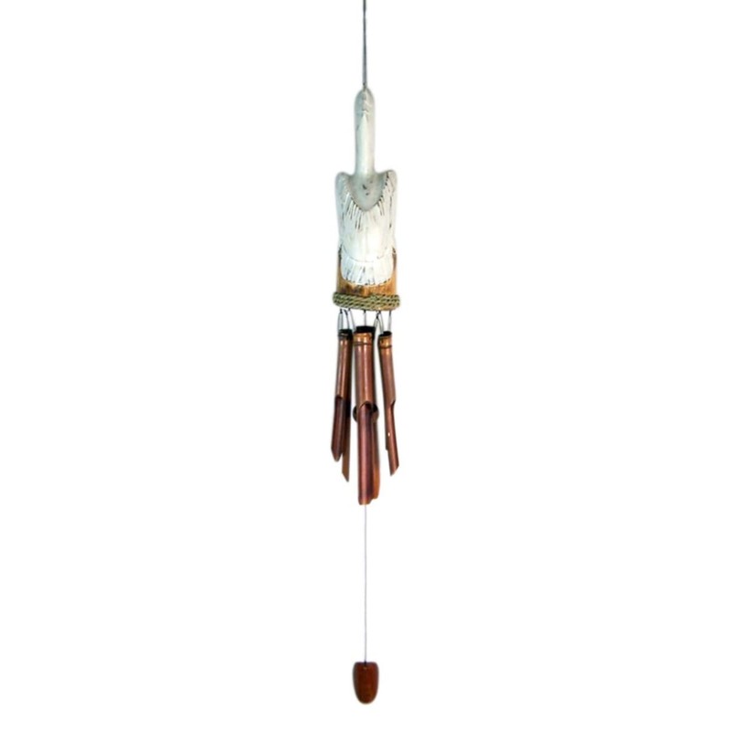 Distressed White Pelican on a Perch Windchime, Wooden Chimes, Outdoor