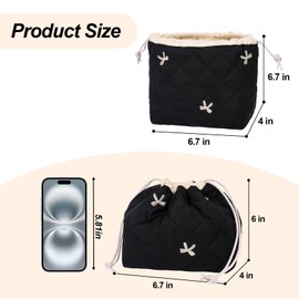 SXS LACONIC Drawstring Quilted Makeup Bag, Cosmetic Pouch, Coquette Cute Organizer, Small Make up Bag for Purse, Women's Portable Travel Cosmetic Bag