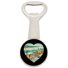 Traverse City Michigan Travel Souvenir Destination Heart Shape Design Magnetic Bottle Opener Single