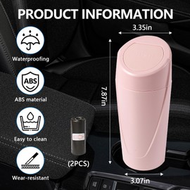Hovom Mini Car Trash Can with Lid, Portable Garbage Can for Auto, Leakproof Cup Holder Automotive Garbage Bin with 2 Rolls of Trash Bags, Small Trash Storage Can for Car Home Office (Pink)