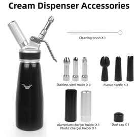 Whipped Cream Dispenser, Aluminum Whip Canister 500ml Large Capacity Whip Cream Dispenser with 6 Decorative Nozzles (Black)