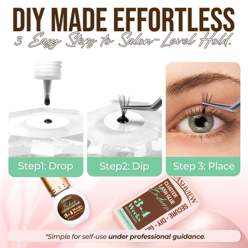 LASHVIEW Lash Cluster Glue Strong Hold, 3-4 Weeks Long-Lasting, Waterproof
