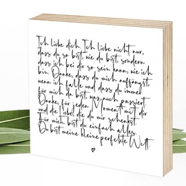 Wunderpixel® Holzbild Ich liebe dich - Liebesbrief in Schreibschrift - 15x15x2cm zum Hinstellen Aufhängen - schwarz-weißes Holz-Schild Wand-Bild Aufsteller Aufmerksamkeit Liebeserklärung