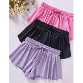 3 Pack Girls Flowy Shorts with Spandex Liner 2-in-1 Youth Butterfly Skirts for Fitness, Running, Sports (Set 16, Youth Medium)