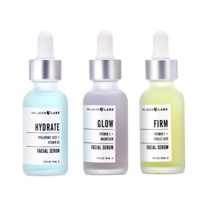 Valjean Labs Facial Serum, Combo Pack of Hydrate, Glow, and