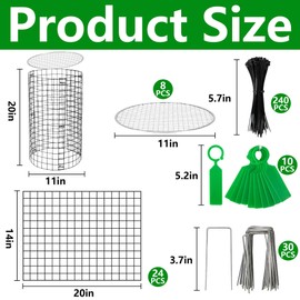 Adnee 8 Pack Wire Plant Protector with Cover-20" x 11" Detachable Metal Plant Protectors Mesh-Garden Plant Protectors for Flower Vegetable to Keep Animals Out