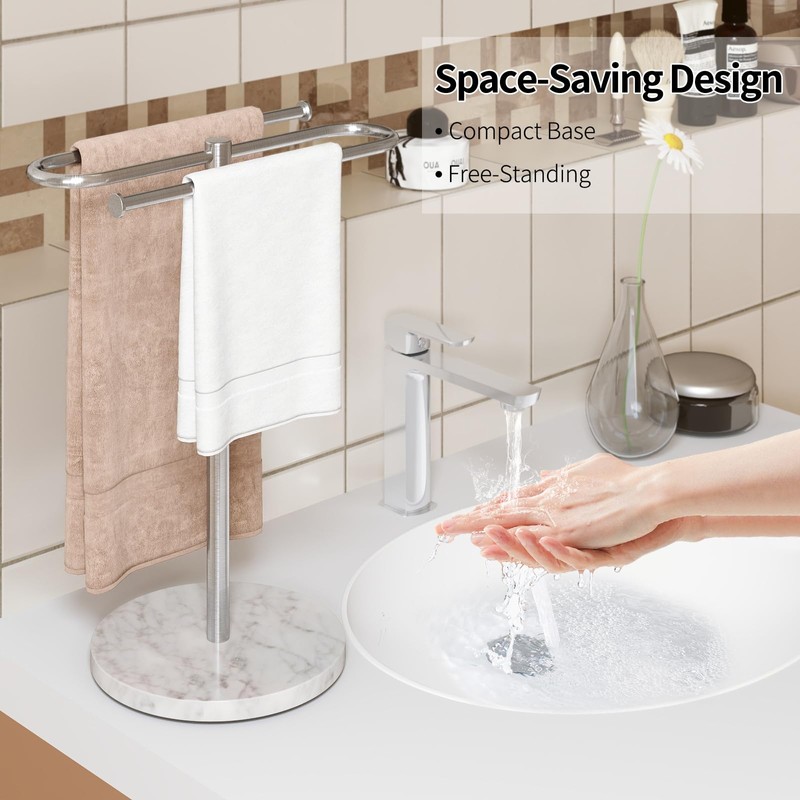 STWWO Countertop Towel Stand Free Standing with Marble Base, S-Shape