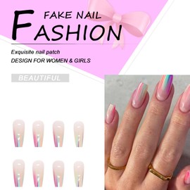 AKOFIC 24Pcs False Nails Short, Square Acrylic French Press on Nails Designs, Stick on Nails, Fake Nails with Jelly Glue for Women Nail Art Manicure Decoration (Blue Ripple Square)