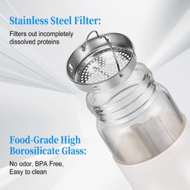 BNCWCQZ Small Glass Shaker Bottle,16oz BPA Free Odorless Shaker Bottle with 304SS Mixing Ball and Removable Cleaning Brush for Fitness & Protein Shakes(White-1Pack)