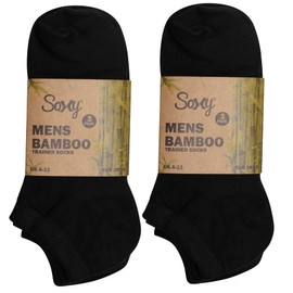Soxy Bamboo Trainer Ankle Socks - Breathable Low Cut Ankle Trainer Socks for Men & Women - Black - UK Size 6-11