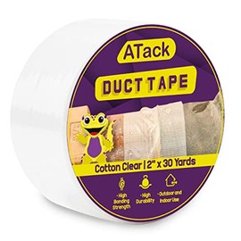 ATack - Cinta adhesiva de algodón transparente, de 2 pulgadas x 30 yardas, fácil de rasgar a mano, para uso comercial, reparación resistente, embalaje, mudanza y reparación al aire última