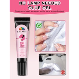 Semi Solid Nail Glue Gel with Nail Glue Remover, EBANKU Quick Drying Solid Super Glue for Press On Nails, No UV Light Needed, 10ml Gel Nail Remover for Fake Acrylic Nails