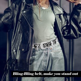 maikun Bb Belt Black,Black Rhinestone Belt,Cowgirl Belt,Cowboy Belt,Sparkly Bb Simon Belt. Length95cm