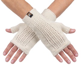 Evolution Knitwear Alpaca Mesh Knit Fingerless Mittens - Made in the USA - Super Soft Baby Alpaca - Small - Natural