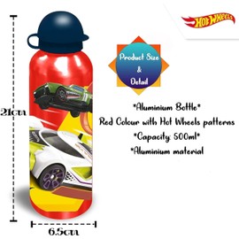 HOVUK Hot Wheels Kinder-Wasserflasche, 500 ml, mit 1 Fach, Lunchbox-Set für Kinder, Jungen, Lunch-Set, Geschenk für Schule und Reisen ab 3 Jahren