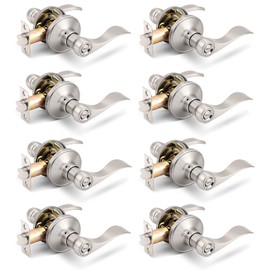Gobrico Brushed Nickel Door Handles,Privacy Door Levers for Bed and Bath,Universal Handing,Drop/Wave Leversets Interior Doorlocks,Contractor Pack of 8